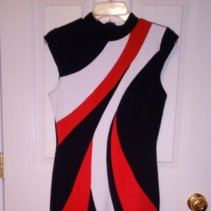 Black Bodycon Dress w/ Red and White Color Block